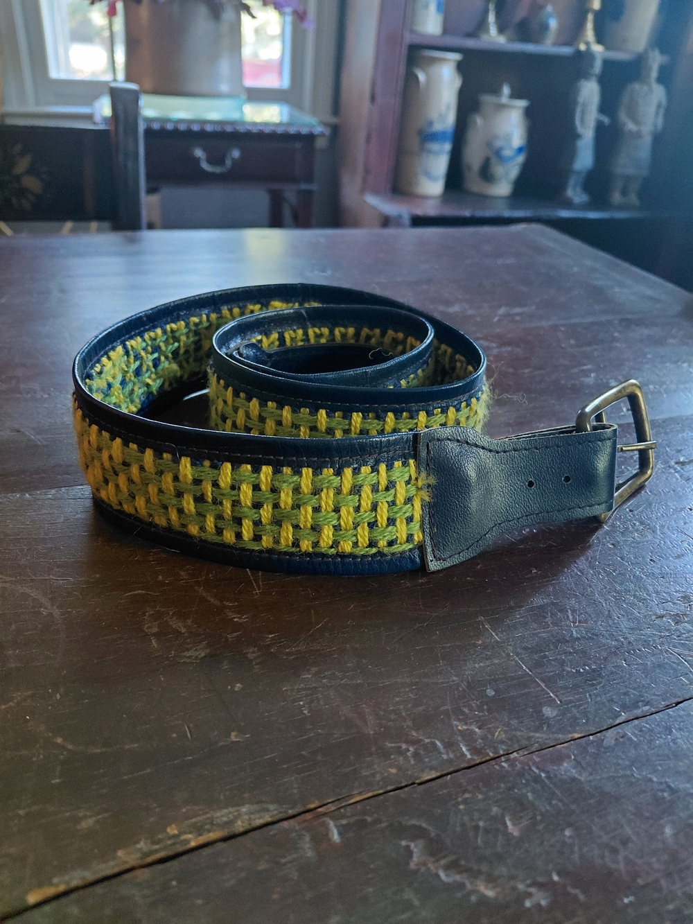 Vintage 60s 70s guitar strap woven belt & removable buckle